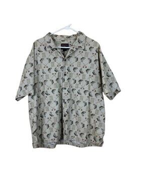 Vintage Woolrich Fishing Shirt XL Tan Novelty Print Gorpcore Outdoors Retro